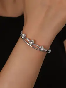 Shining Diva Fashion Silver-Plated Crystals Studded Bangle-Style Bracelet