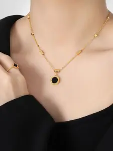 MEENAZ Stainless Steel Rose Gold-Plated Circular Shaped Pendant With Chain