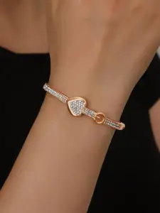 Shining Diva Fashion Rose Gold-Plated Crystals Studded Bangle-Style Bracelet