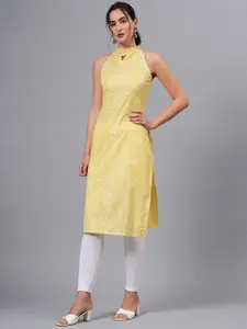 HIGHLIGHT FASHION EXPORT Bandhani Printed Keyhole Neck Cotton Straight Kurta