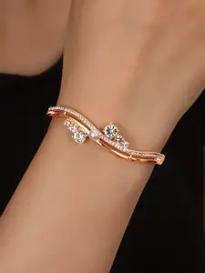 Shining Diva Fashion Rose Gold-Plated Crystals Studded Bangle-Style Bracelet