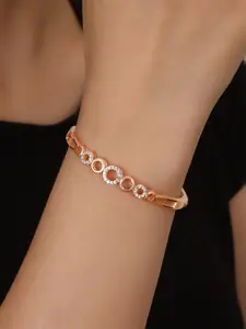 Shining Diva Fashion Rose Gold-Plated Crystals Studded Bangle-Style Bracelet