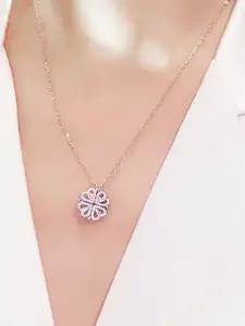 DIVASTRI Rose Gold-Plated Cubic Zirconia Studded Contemporary Pendants With Chain