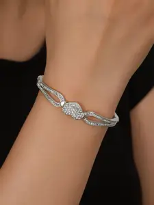 Shining Diva Fashion Silver-Plated Crystals And Stones Studded Bangle-Style Bracelet