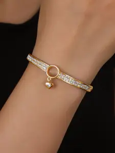 Shining Diva Fashion Gold-Plated Crystals And Stones Studded Bangle-Style Bracelet