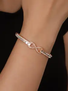 Shining Diva Fashion Rose Gold-Plated Crystals Studded Bangle-Style Bracelet