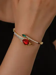 Shining Diva Fashion Gold-Plated Crystals Studded Bangle-Style Bracelet