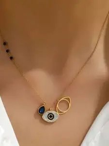 DIVASTRI Gold-Plated Artificial Stone Studded Stainless Steel Anti Tarnish Clover Pendants