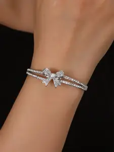 Shining Diva Fashion Silver-Plated Crystals And Stones Studded Bangle-Style Bracelet