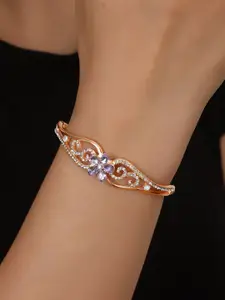 Shining Diva Fashion Rose Gold-Plated Crystals And Stones Studded Bangle-Style Bracelet