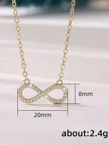 MEENAZ Stainless Steel Gold-Plated Cubic Zirconia Stone Studded Pendant with Chain