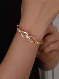 Shining Diva Fashion Rose Gold-Plated Crystals And Stones Studded Bangle-Style Bracelet
