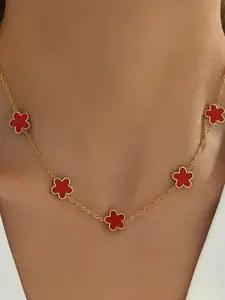 DIVASTRI Clover Stainless Steel Gold-Plated Floral Anti-Tarnish Pendants With Chains