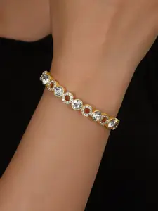 Shining Diva Fashion Gold-Plated Crystals And Stones Studded Bangle-Style Bracelet