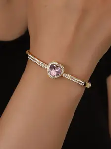 Shining Diva Fashion Gold-Plated Crystals And Stones Studded Bangle-Style Bracelet