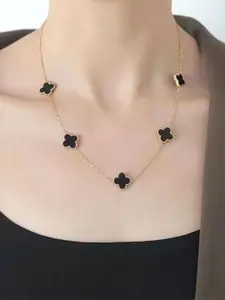 DIVASTRI Clover Stainless Steel Gold-Plated Floral Anti-Tarnish Pendants With Chains