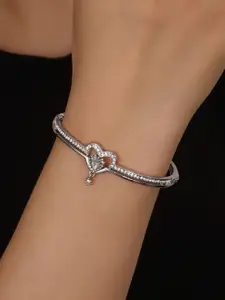Shining Diva Fashion Silver-Plated Crystals And Stones Studded Bangle-Style Bracelet