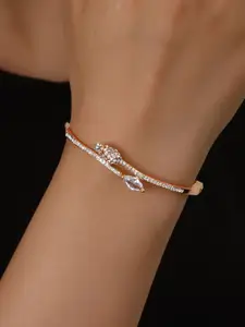 Shining Diva Fashion Rose Gold-Plated Crystals And Stones Studded Bangle-Style Bracelet