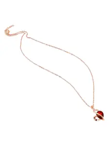 Mahi Rose Gold-Plated Artificial Stones-Studded Heart Shaped Pendants with Chains