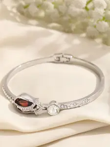 Shining Diva Fashion Silver-Plated Crystals And Stones Studded Bangle-Style Bracelet