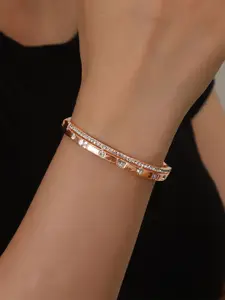 Shining Diva Fashion Rose Gold-Plated Crystals And Stones Studded Bangle-Style Bracelet