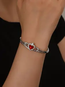 Shining Diva Fashion Silver-Plated Crystals And Stones Studded Bangle-Style Bracelet