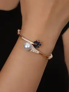 Shining Diva Fashion Rose Gold-Plated Crystals And Stones Studded Bangle-Style Bracelet