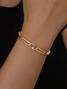 Shining Diva Fashion Gold-Plated Crystals And Stones Studded Bangle-Style Bracelet