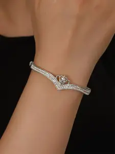 Shining Diva Fashion Silver-Plated Crystals And Stones Studded Bangle-Style Bracelet