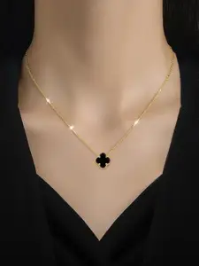 MEENAZ Stainless Steel Gold-Plated Floral Shaped Pendants With Chains