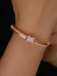 Shining Diva Fashion Rose Gold-Plated Crystals Studded Bangle-Style Bracelet