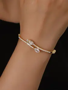 Shining Diva Fashion Gold-Plated Crystals Studded Bangle-Style Bracelet