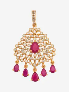 Kushal's Fashion Jewellery Gold-Embellished Bridal Cubic Zirconia Teardrop Shaped Pendant