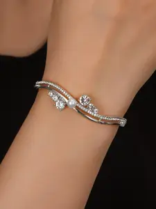 Shining Diva Fashion Silver-Plated Crystals Studded Bangle-Style Bracelet