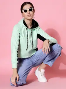 DressBerry Colourblocked Hooded Cotton Crop Top