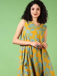V-Mart Floral Printed Cotton Sleeveless V-Neck A-Line Kurta