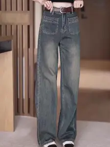 DressBerry Women Cotton Straight Fit High-Rise Light Fade Jeans