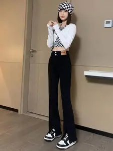 DressBerry Women Cotton Flared High-Rise Jeans