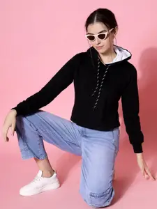 DressBerry Women Solid Hooded Long Sleeves Cotton Top