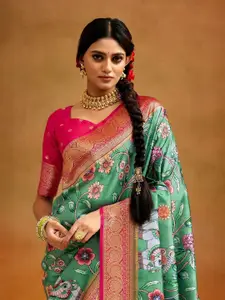 DEVATITHI Zari Blue Tussar Silk Kalamkari Saree