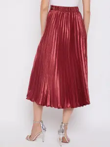 ZWERLON Women Satin Pleated A-Line Midi Skirt