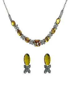 AccessHer AceessHear Brass-Plated American Diamond-Studded Necklace and Earrings