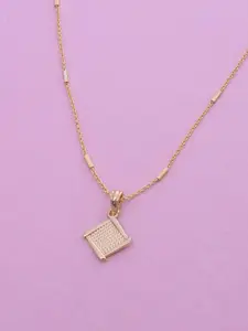 Ramdev Art Fashion Jwellery Gold-Plated Diamond-Shaped Pendant With Chain