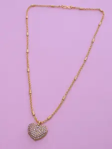Ramdev Art Fashion Jwellery Gold-Plated Stone Studded Heart Shaped Pendant With Chain