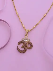 Ramdev Art Fashion Jwellery Gold-Plated Stone Studded Pendant With Chain