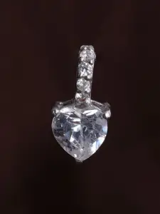 PALMONAS Sterling Silver Rhodium-Plated Heart Shaped Crystal Love Pendants