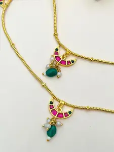 Anouk Set Of 2 Gold-Plated Stones Studded & Beads Anklets