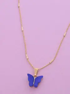 Ramdev Art Fashion Jwellery Gold-Plated Butterfly-Shaped Pendant With Chain