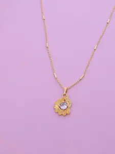 Ramdev Art Fashion Jwellery Gold-Plated Stone Studded Floral Pendant With Chain