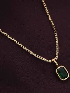 PALMONAS Stainless Steel Graceful Deep Green Stone Pendant Waterproof & Anti-Tarnish